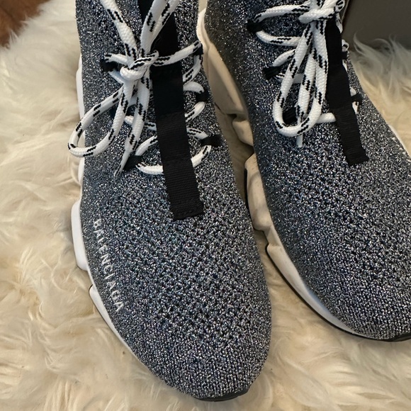 Balenciaga Speed LT Lace Up Sneakers Silver Metallic Sock Trainers w/ Box - Picture 4 of 9